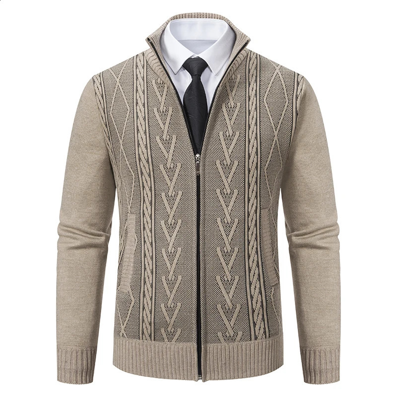 Thick Knit Jacket Men Autumn Winter Warm Stand Collar Knitted Cardigan Mens Smart Casual Sweater Coat Knitting Sweatercoat Man 241202Z