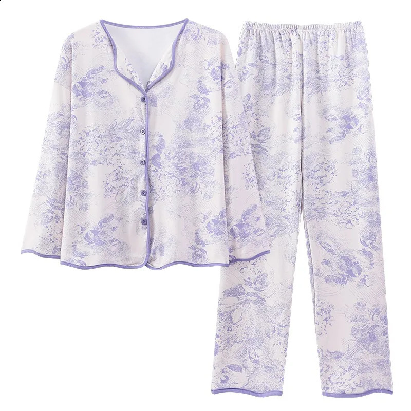 Light Purple Casual Women Pajama Cute Sleepwear Autumn Winter Long Sleeve Pants Soft Pyjamas Cozy Pijamas Girl Pijama Comfy 241203