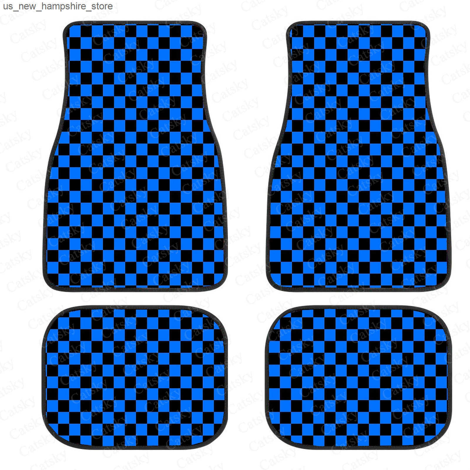 Floor Mats Carpets Checkerboard Car Mats Auto Parts Rubber Floor Mats Custom 4PCS Car interior graphic print checkered square feet J241204
