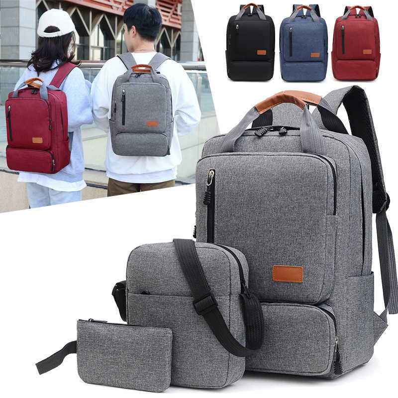 Business Backpack Three Piece Set Leisure Highcapacity Oxford Cloth Computer Bag New Load Reducing College Student Schoolbag 241204