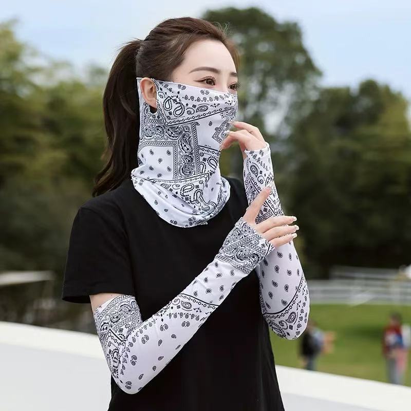 Sunscreen suit outdoor cycling summer men and women anti-ultraviolet ice silk sleeve cover mask neck protector neck shade breathable