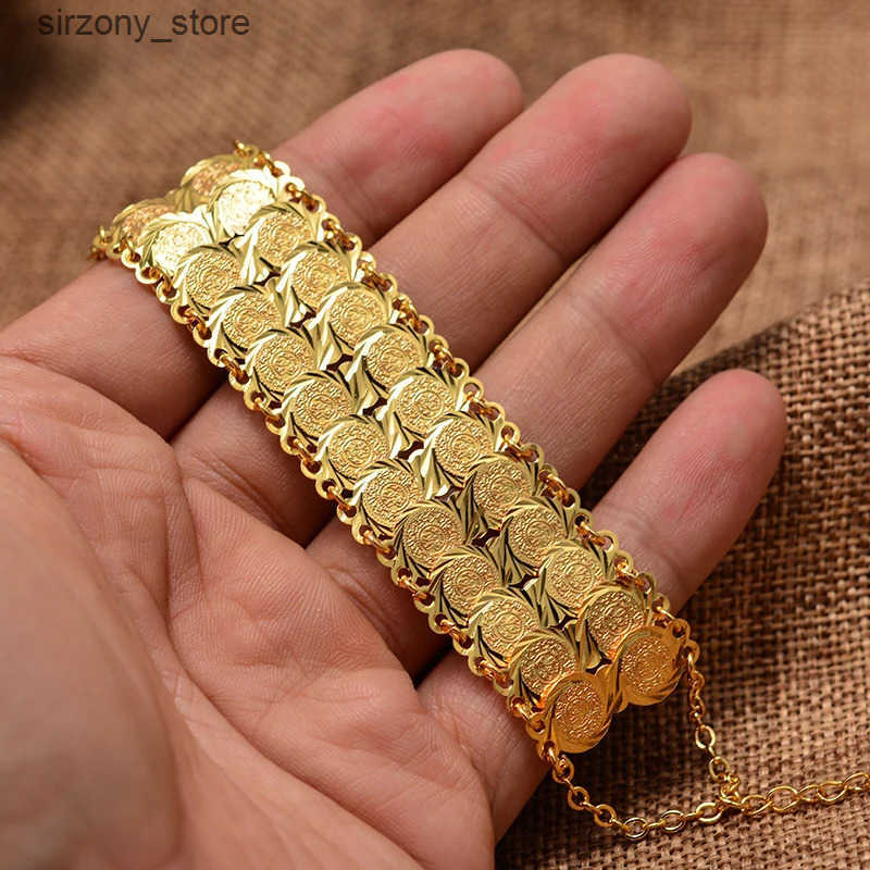 Bangle Gold colored coin bracelets and mens coin bracelets Islamic Muslim Arab Middle Eastern jewelry African gifts J241205