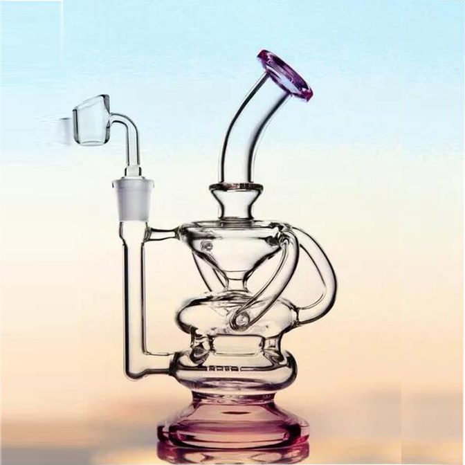 Thick glass water bongs Hookahs beaker glass bong Recycler function Smoke pipes oil dab rigs with 14mm Joint