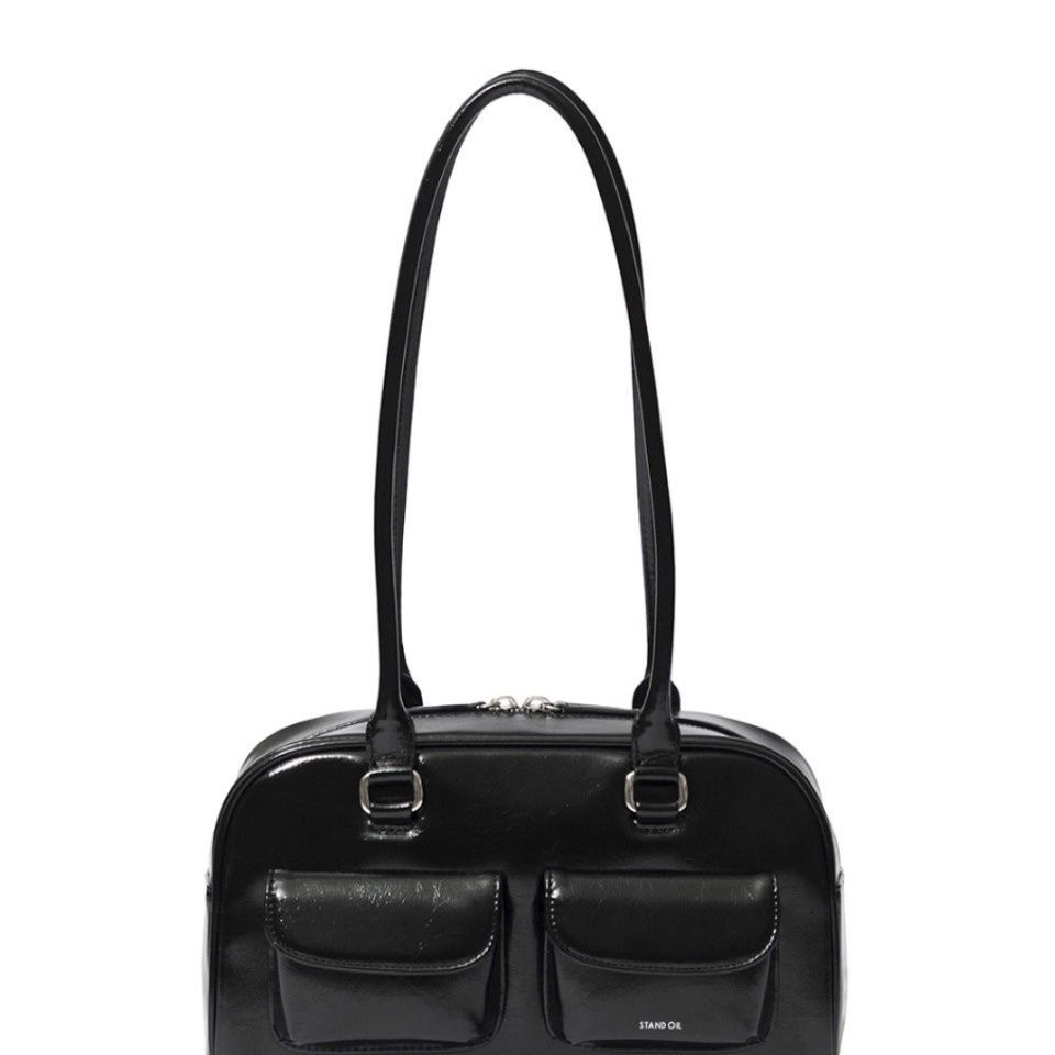 Trendy Street Standoil Korea Designer Bowg Box Handbag For Women Boston Tote PU Leather Bag Female Accessory