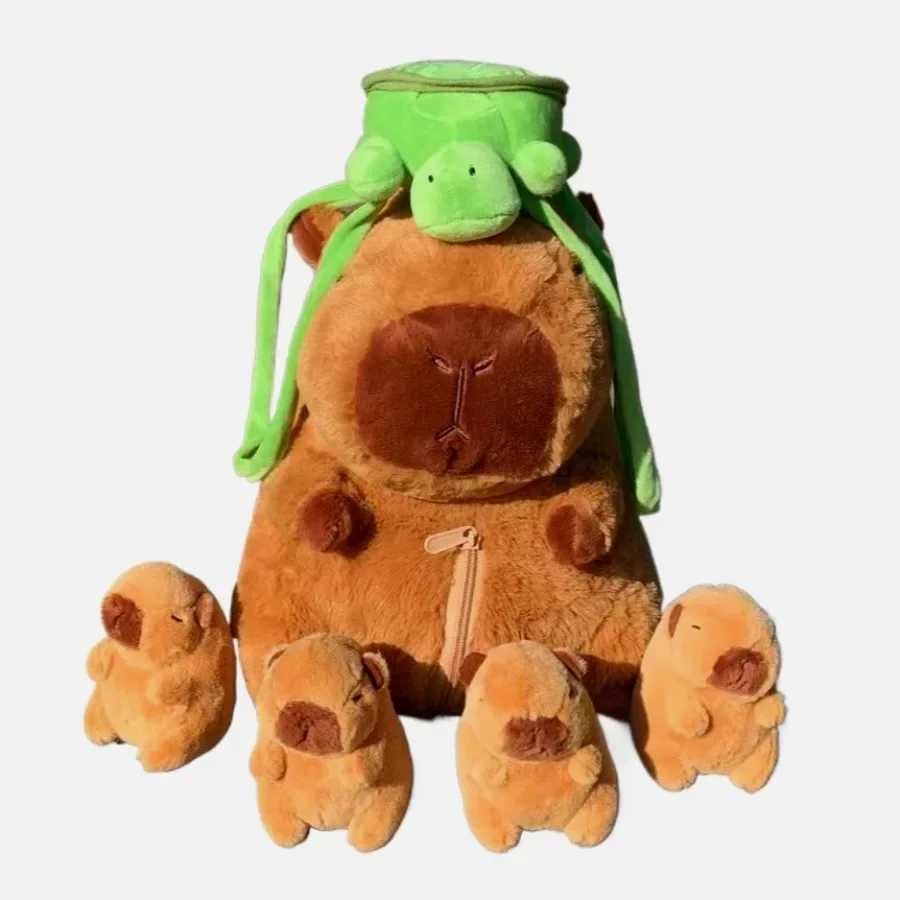 Capybara Plush Toy Set Mommy with 4 Little Capibaras Capibala Plushie Dolls Stuffed Animal Pillow Turtle Backpack Car DecorXJ241204