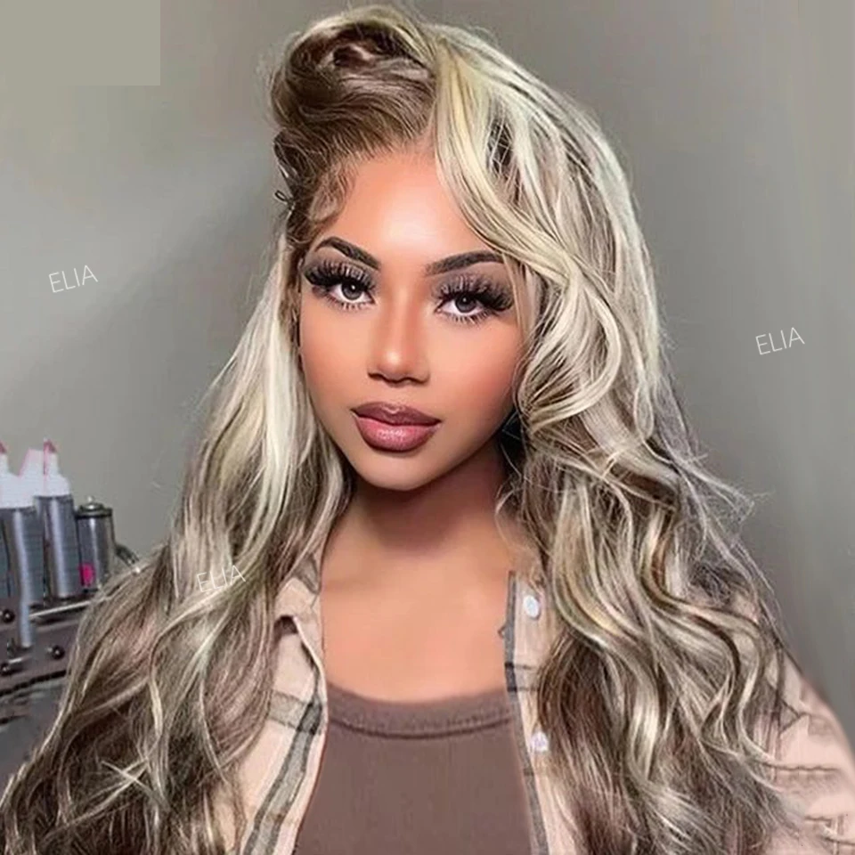 13x4 Deep Wave Lace Front Brazilian Kinky Curly Highilght Blonde Colored Simulation Human hair Wig cheaper Synthetic Heat Resistant Wig For Women Body