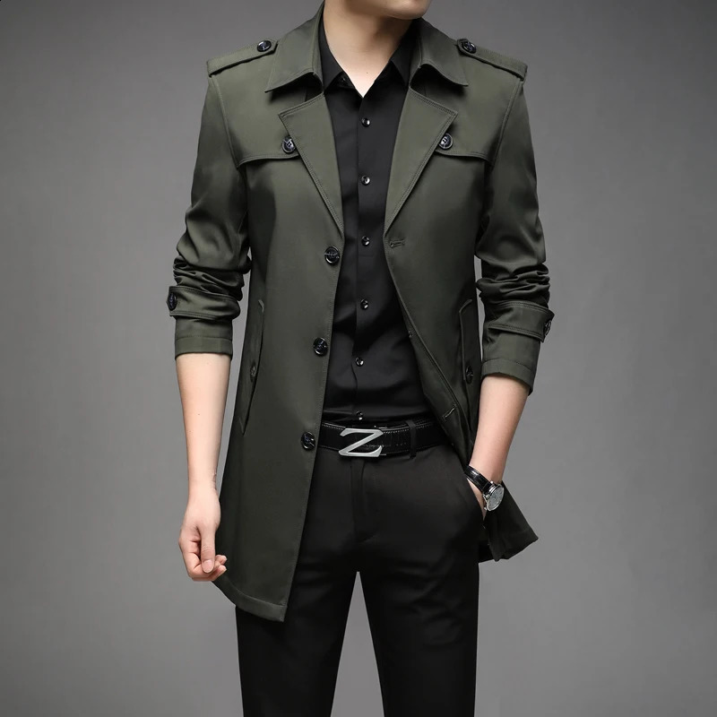 Spring Mens Trench Fashion British Long Trench Coats Mens Casual Jacket Windproof Jacket Mens Clothing 241203
