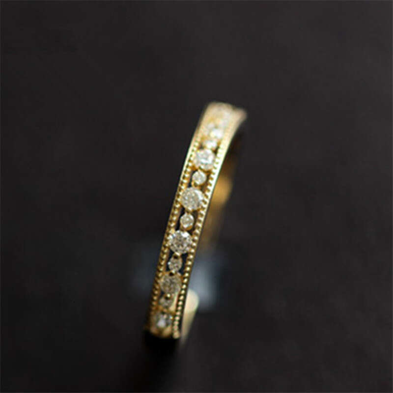 Sterling Silver 925 Plating 14k Gold Japanese Retro Simple Crystal Hollow Ring Women Light Luxury Party Jewelry Accessories