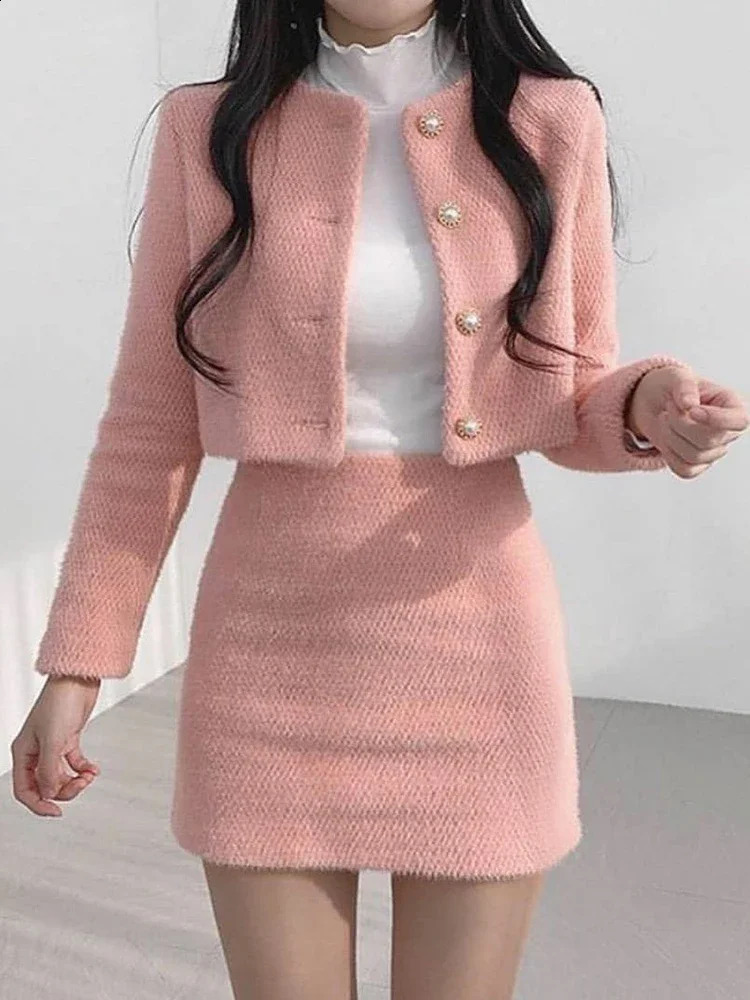 2024 Korean Fashion Sweet Womens Suit with Skirt 2 Piece Set Plus Size 3xl 4xl Elegant Dress Matching Outfit Women Clothing 241203