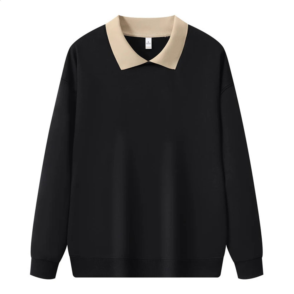 Long sleeved polo collar sweatshirt unisex sweatshirt fashionable color block patch work hoodie mens fashion Moleton Masculino 241203