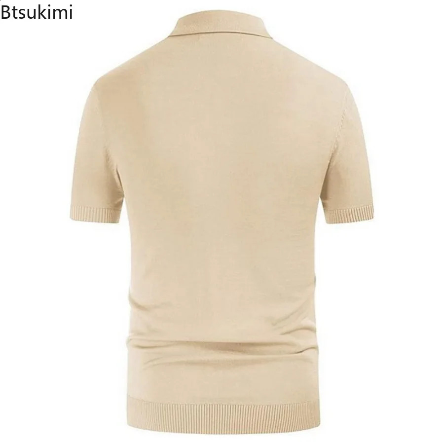 Mens short sleeved polo shirt knitted ultra-thin business cardigan streetwear casual top Camisa Masculina for spring and summer 241203