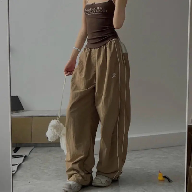 Deeptown Y2k Retro Womens Cargo Pants with Large Splicing Work Korean Fashion Street Clothing Harajuku Trousers Baggy Hip Hop Sports Pants 241203