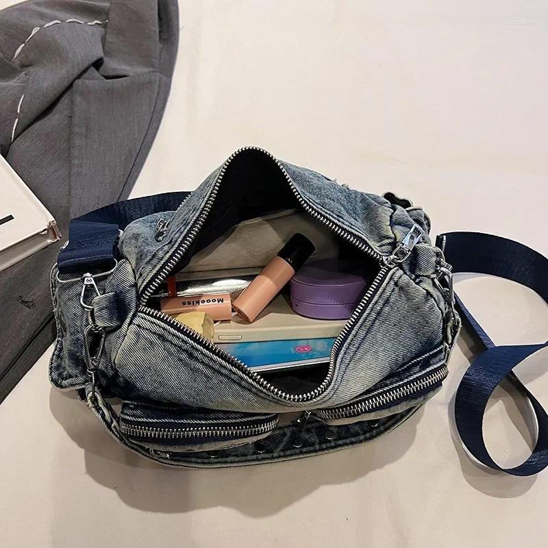 Totes Vintage Wash Denim Women Crossbody Bags Multi-pocket Design Female Shoulder Messenger Cowboy Ladies Handbag zhanyishengli