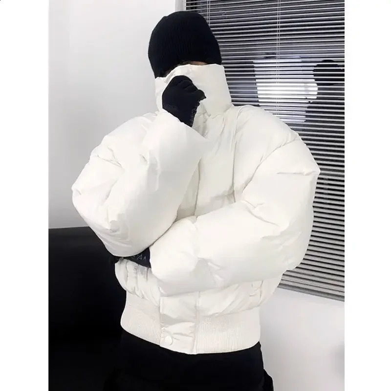 Winter stand up collar thick cotton jacket mens simple loose casual bread jacket solid color long sleeved zipper button jacket 241202