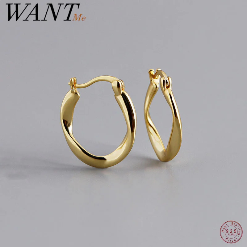WANTME 925 Sterling Silver Simple Twist French Statement Hoop Earrings for Women Plated 18k Gold Classic Party Jewelry 241203