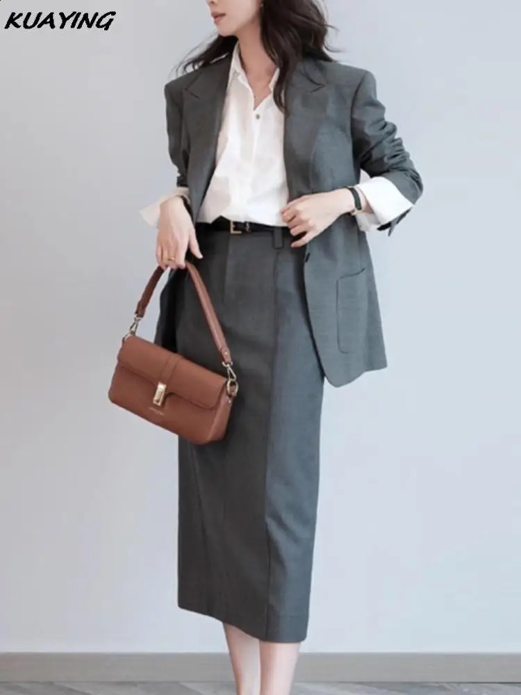 Autumn Korean Elegant Womens Jacket Set Casual Business Formal Set Jacket Office Womens 2-piece Set Womens Wear 241130