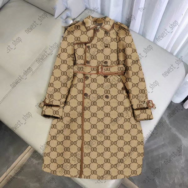Autumn womens trench coats designer luxury Women Windbreaker jacquard letter jacket Loose Belt wind Coat Female Casual Patchwork Long Trenchs