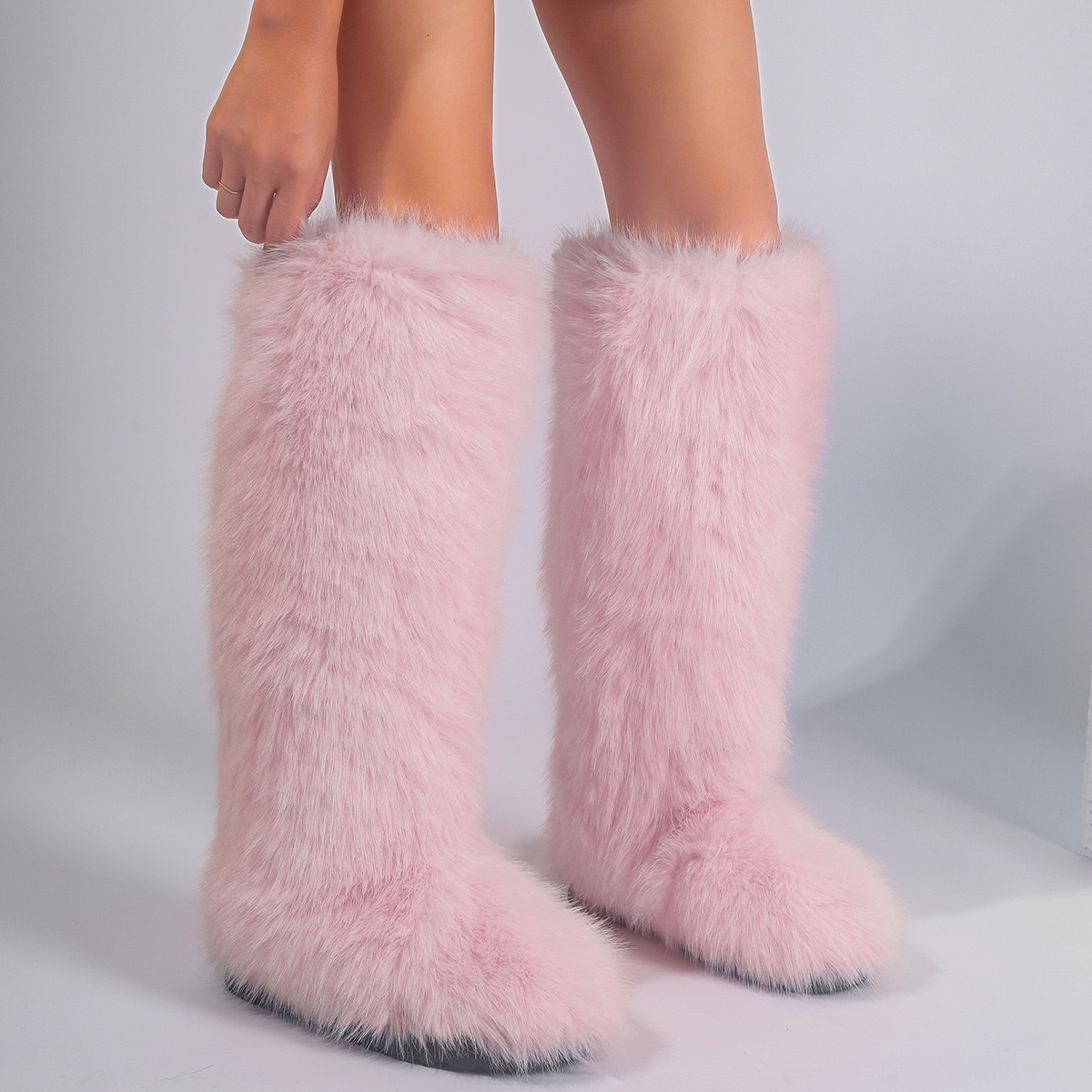 Women Winter Thigh Fluffy Ladies Furry Faux Fox Long Warm Shoes girls er New Plush Knee High Fur Boots 240909
