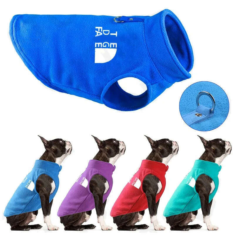 Designer Apparel Fleece Vest Dog Sweater Warm Pullover The Doggy Face Pet Jacket with O-Ring Leash Cold Weather Puppy Clothes for Small Dogs Boy or Gi