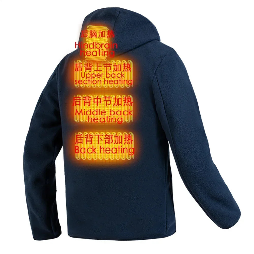 Winter Mens Smart Heating Sweatshirt Solid Coral Velvet Warm Hoodie Mens Sweatshirt USB 9 Area Controlled Charging 241203