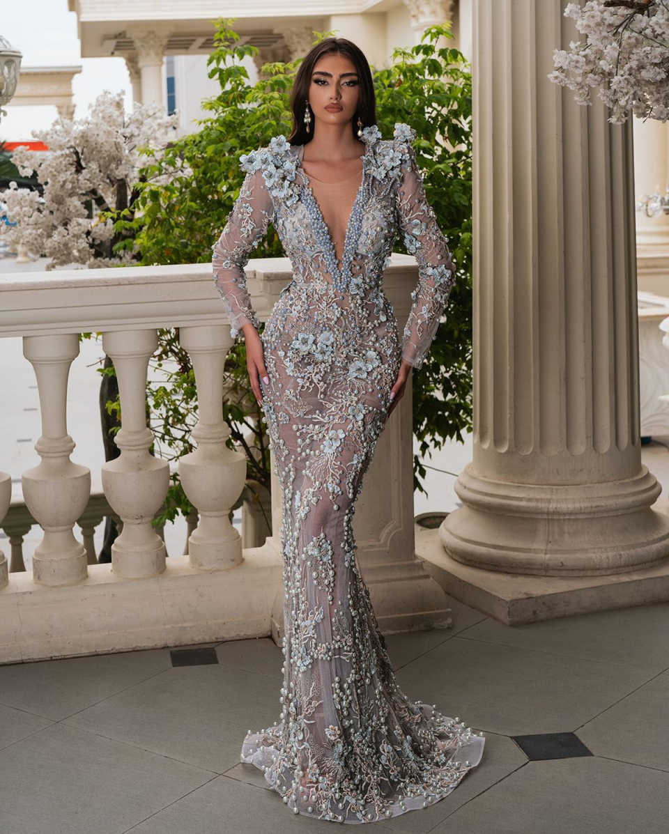 Customized Sexy Mermaid Prom Handmade 3D wers Beading Evening Gowns Formal Birthday Party Special Ocn Dresses