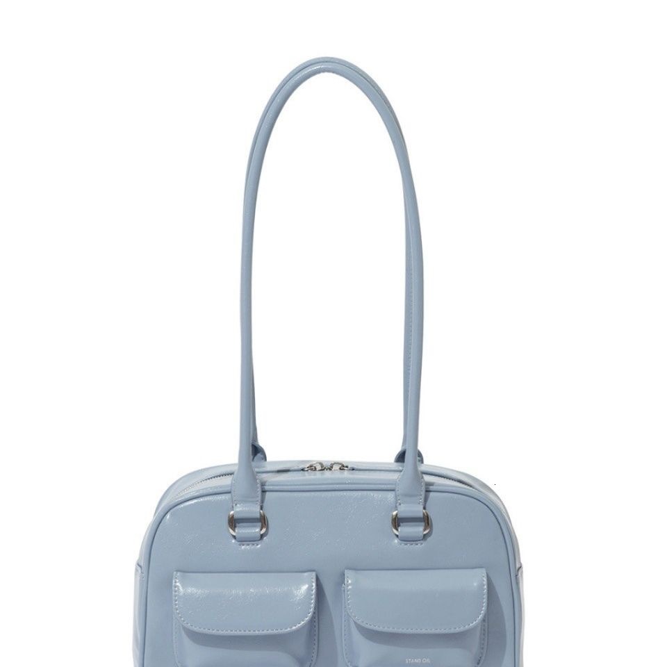 Trendy Street Standoil Korea Designer Bowg Box Handbag For Women Boston Tote PU Leather Bag Female Accessory