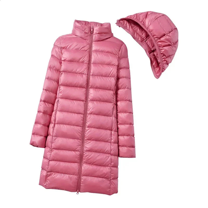 Winter womens ultrathin jacket with hooded removal Parka solid color long light fashionable and warm puff 241209Z