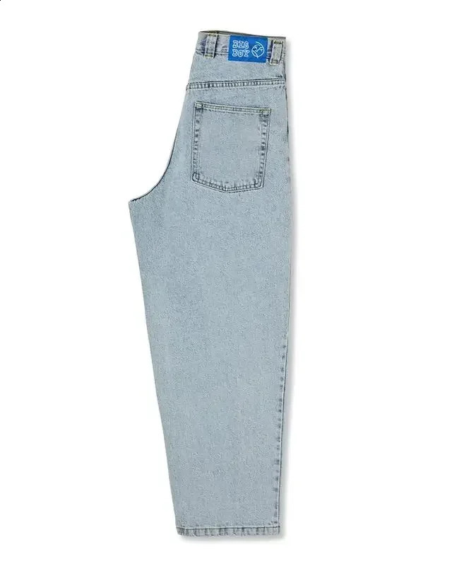Polar Big Boy Embroidered Jeans Y2K Pants Streetwear Gothic Cartoon Blue Pocket Jeans Retro Punk Rock High Waist Wide Trouser 241203