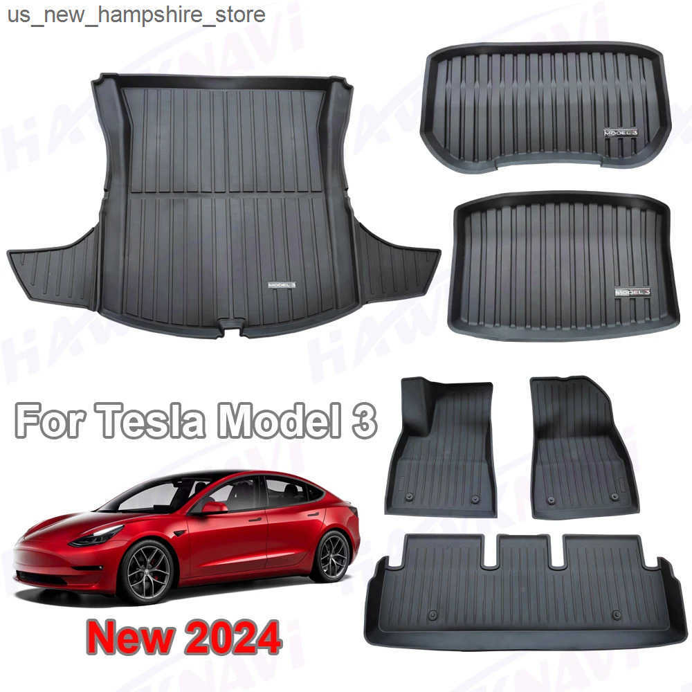 Floor Mats Carpets TPE Trunk Mats for 2024 Tesla Model 3+ Highland Waterproof Foot Pads Front Rear Trunk Mat New Model3 Auto Accessories J241204
