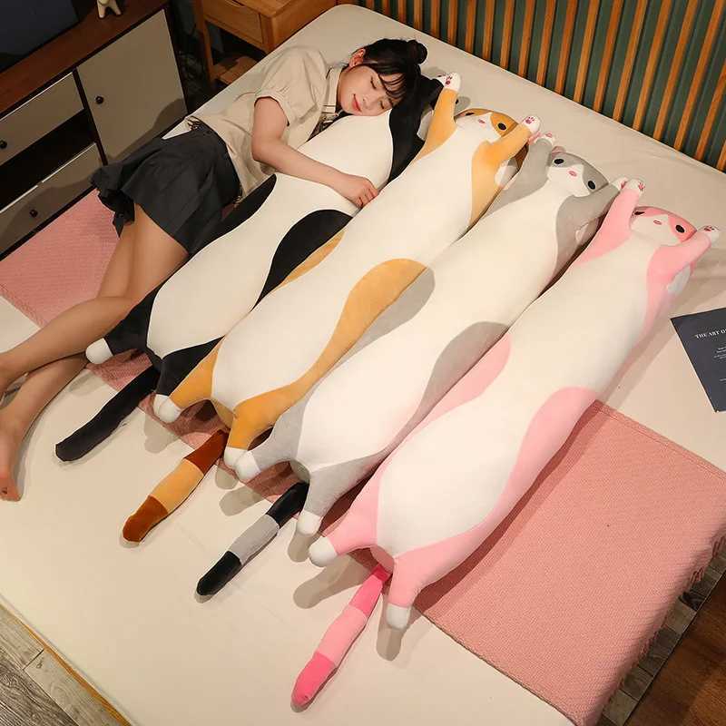 Soft long cat throw pillow rests on the waist of the cute cat stuffed toy bed with legs stuffed doll holiday giftXJ241204