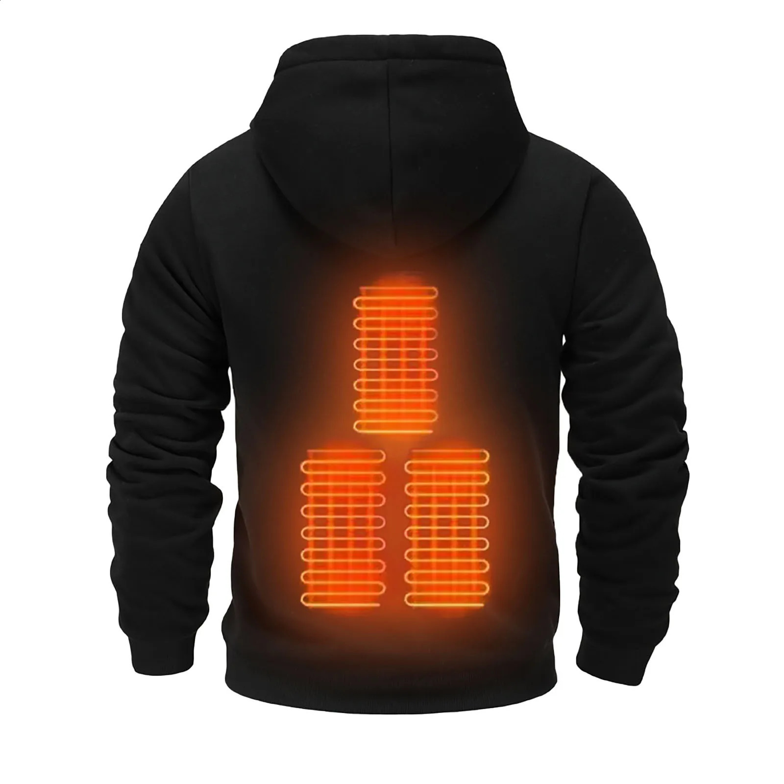 USB Wool Lined Hoodie Mens Autumn Solid Color Warm Long Sleeve Pocket Sweatshirt Electric Heating Clothing 241203