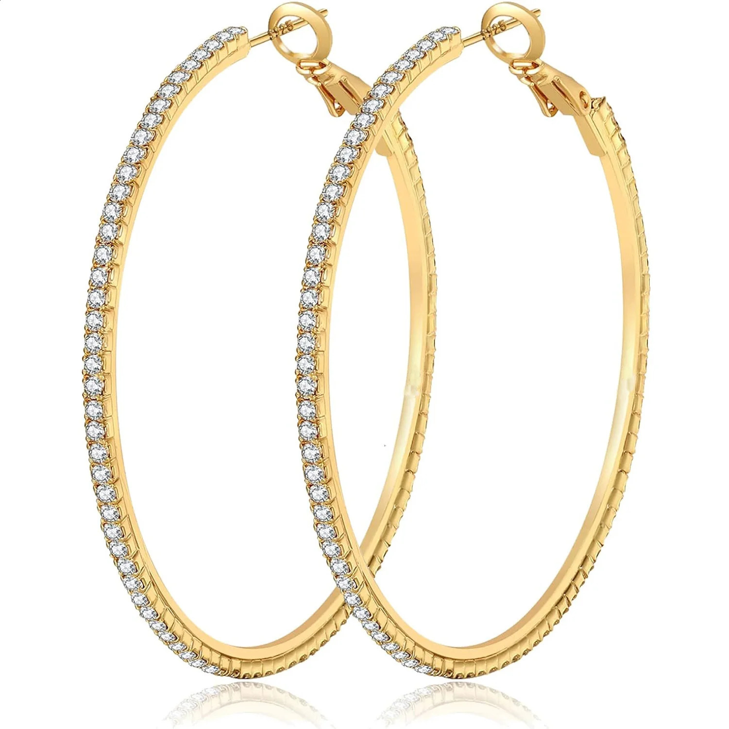 5 Pair Large Hoop Earrings Set Big Cubic Zirconia Hoop Earrings Thin Rhinestones 5 Size 241203