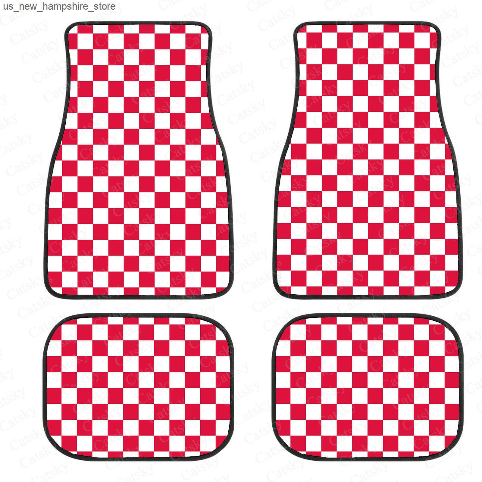 Floor Mats Carpets Checkerboard Car Mats Auto Parts Rubber Floor Mats Custom 4PCS Car interior graphic print checkered square feet J241204