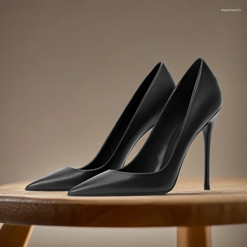 Women's Black Brown Matte Pointed Toe Dress Shoes - hot Thin High Medium Heel, Lay 2024 Style, Plus Size 46