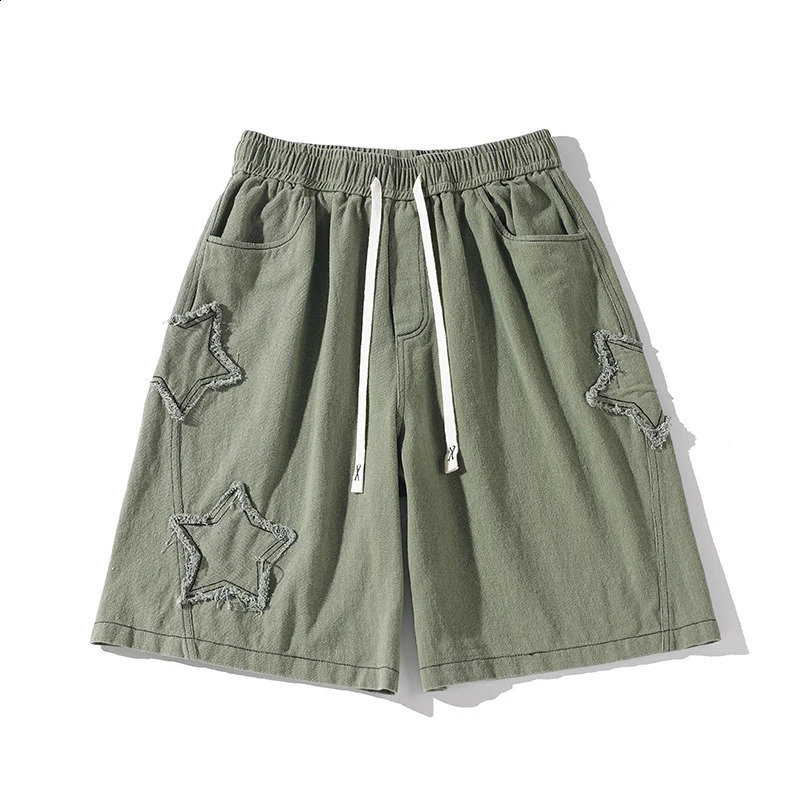 Star Patchwork Shorts Men Vintage Denim Summer Basic Simple All-match High Waist Leisure Ulzzang Streetwear Chic Shorts 250529