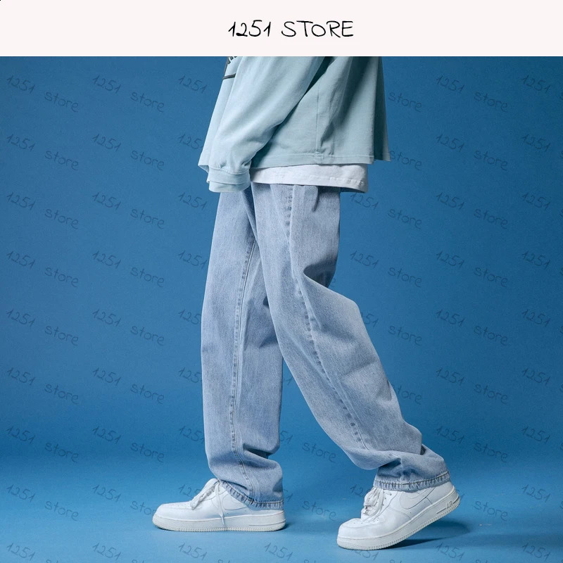 Straight jeans mens wide jeans loose denim Trouthers white unisex jeans streetwear casual pure mens pants hip-hop bag jeans 241203