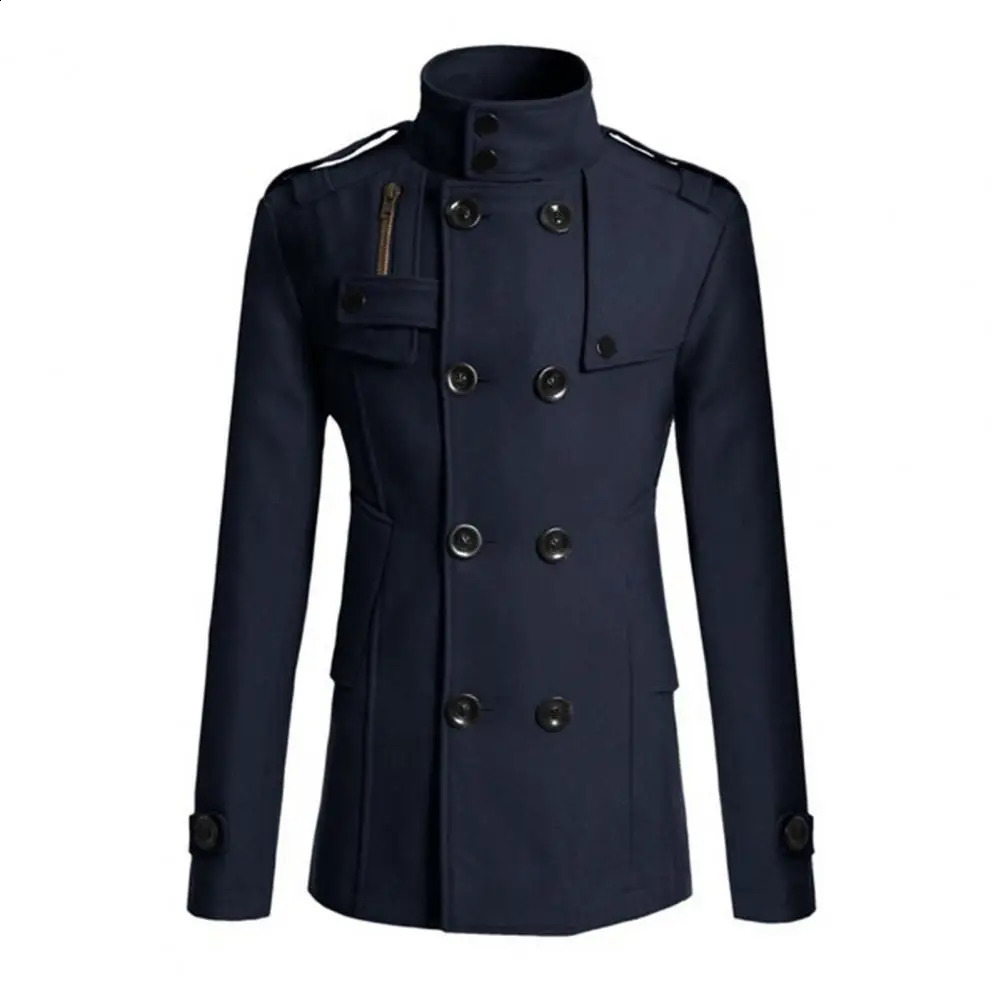 Mens windproof coat solid color double-layer wool coat formal business winter coat casual work clothes 241203