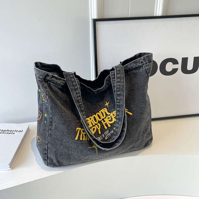 Lazy Style Large Capacity Canvas Women's Washed Denim Cloth Tote Bag For Students Commuting To School Backpack