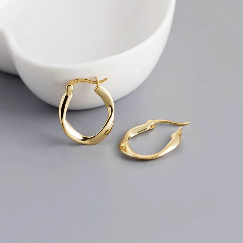 WANTME 925 Sterling Silver Simple Twist French Statement Hoop Earrings for Women Plated 18k Gold Classic Party Jewelry 241203