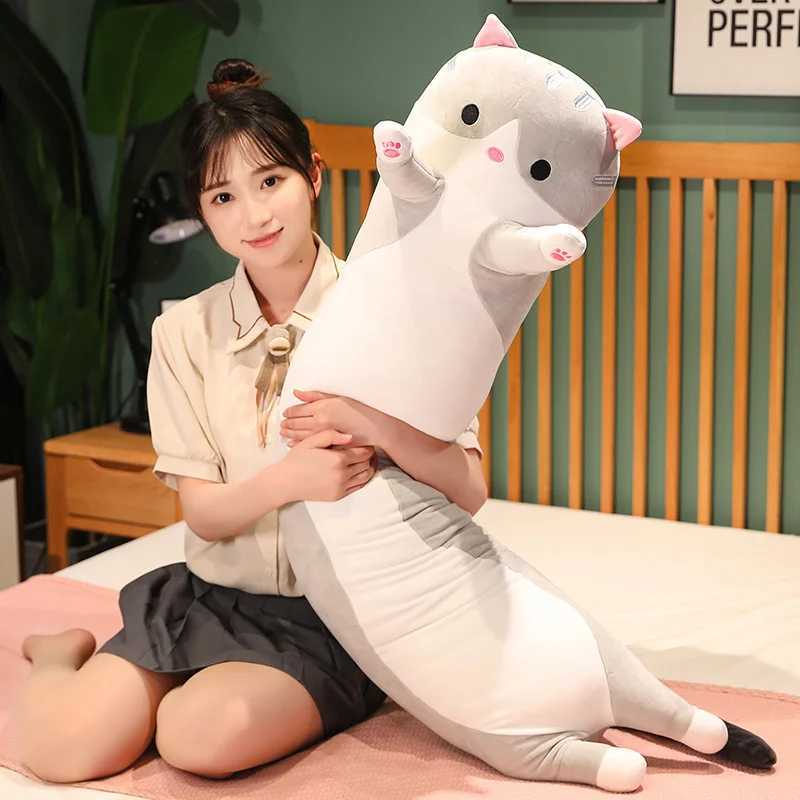 Soft long cat throw pillow rests on the waist of the cute cat stuffed toy bed with legs stuffed doll holiday giftXJ241204