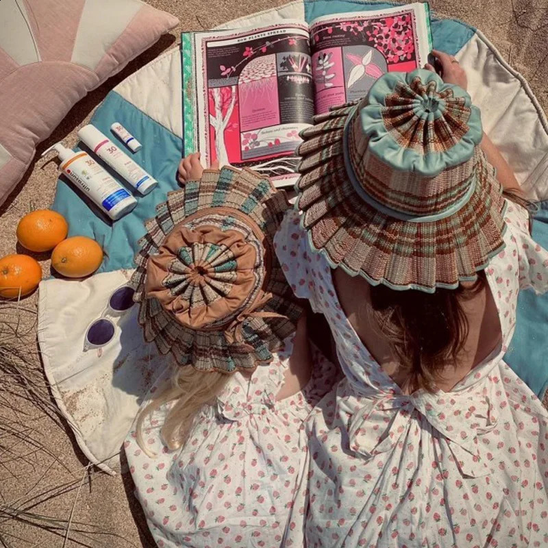 Factory Direct Sales Lorna Style Child Aldult Foldable Straw Bucket Hats Handmade Girls Baby Summer Beach Caps Arrival 241203