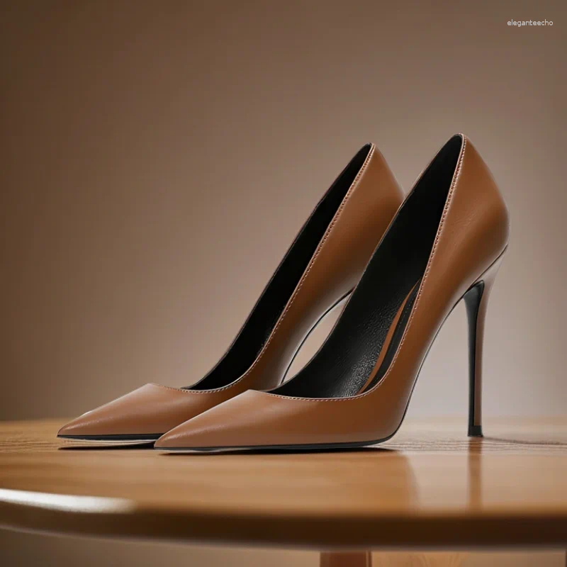 Women's Black Brown Matte Pointed Toe Dress Shoes - hot Thin High Medium Heel, Lay 2024 Style, Plus Size 46