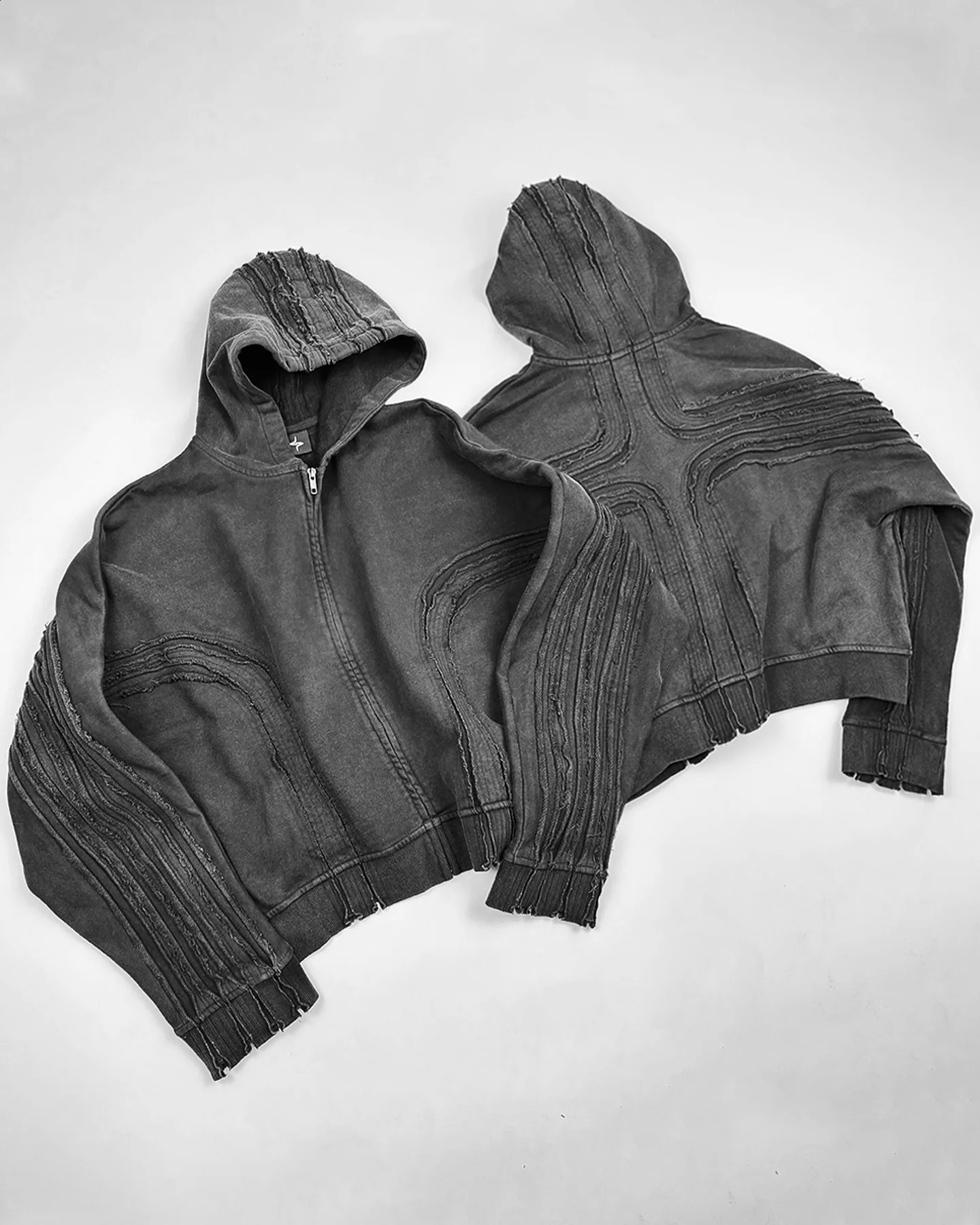 Y2K Retro Cross Splicing Work Mens Fashion Hoodie Gothic Fashion Street Hip Hop Zipper Hoodie Splicing Work Clothes Sportswear 241203