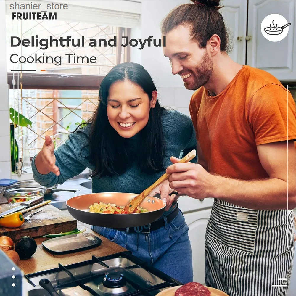 Pans 10 piece kitchenware set ceramic tick free soup pot milk pot and frying pan set copper aluminum pot with lid L240910