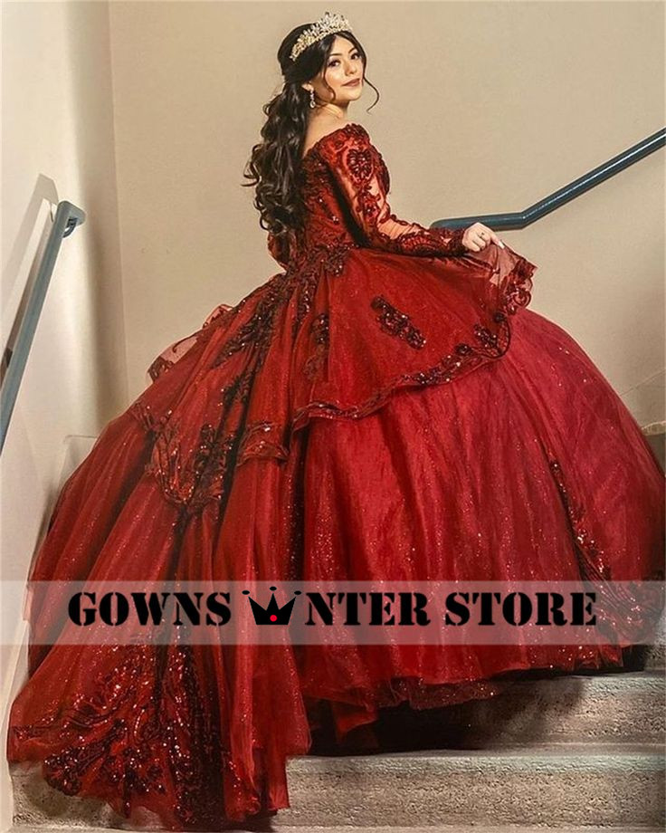Red Floral Crystal Sequined Quinceanera Dresses Sweetheart 3D Flowers Appliques Ruffles Ball Gown Corset Sweet 15 Vestidos De Anos