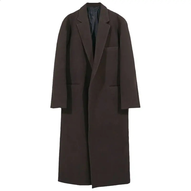 FEWQ Mens Woolen Coat Knee Korean Fashion Winter Thick Windbreaker Solid Color Long Sleeve Male Trench Casual 24E5103 241204