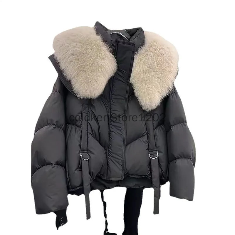 2024 Korean Fashion Fur Collar Winter Women White Jacket Ladies Vintage Short Warm Puffer Coat Female Parka Outerwear 241203
