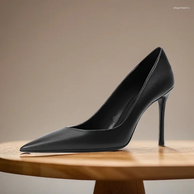 Women's Black Brown Matte Pointed Toe Dress Shoes - hot Thin High Medium Heel, Lay 2024 Style, Plus Size 46