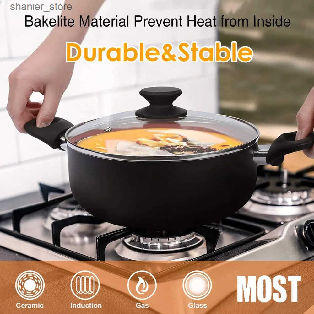 Pans 10 piece kitchenware set ceramic tick free soup pot milk pot and frying pan set copper aluminum pot with lid L240910