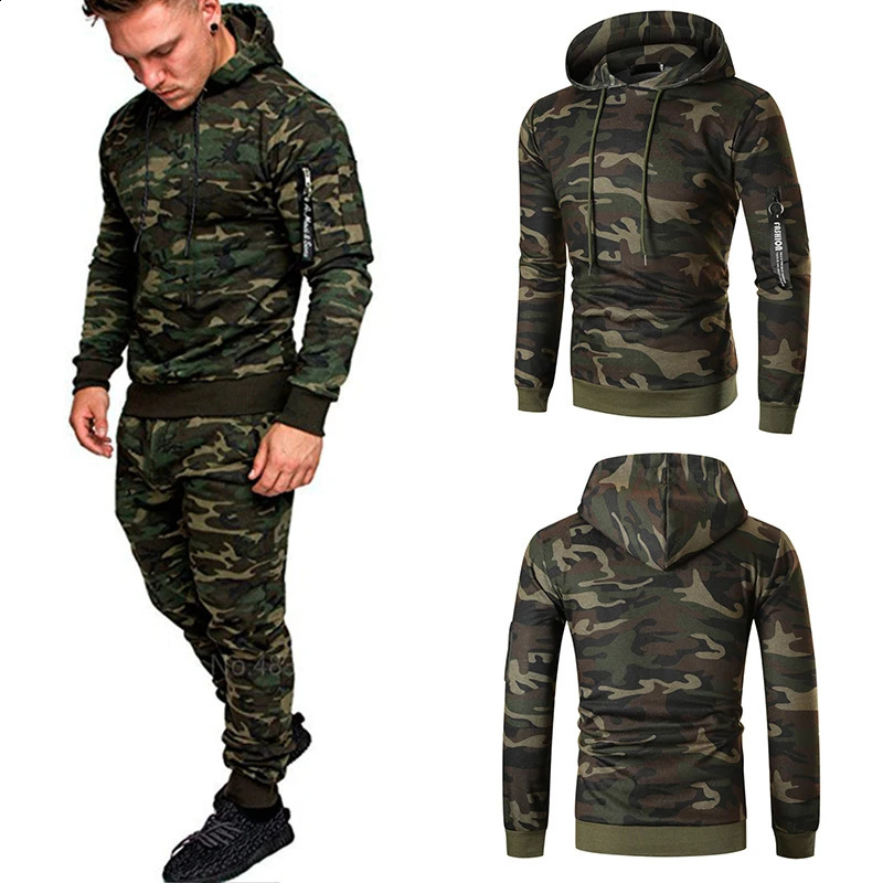 Mens sportswear set two-piece casual jogging warm and breathable fitness sportswear set military tactical hoodieTrousers 241203
